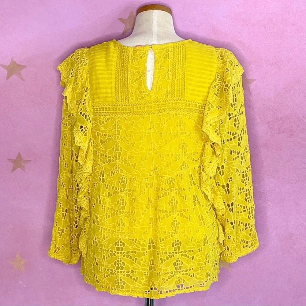 Anthropologie Clementine Blouse Eyelet Ruffle Pullover Puffed Sleeve Top Size 8